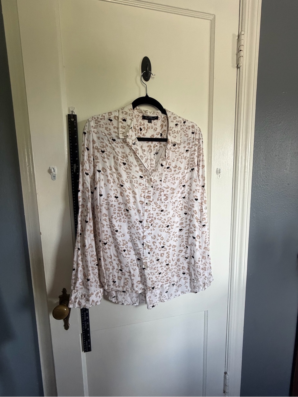 Light Tan Animal Print Button-Up Blouse